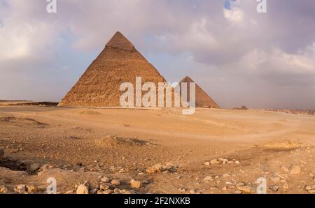 Panorama, Egypt, Giza Pyramids, Great Pyramid of Cheops Stock Photo