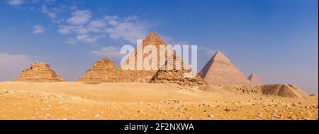 Panorama, Egypt, Cairo, Pyramids of Giza, distant view Stock Photo