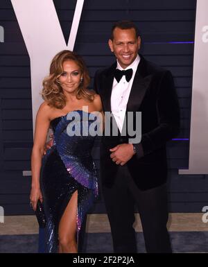 BEVERLY HILLS, CALIFORNIA - FEBRUARY 24: Jennifer Lopez and Alex Rodriguez attends 2019 Vanity Fair Oscar Party at Wallis Annenberg Center for the Performing Arts on February 24, 2019 in Beverly Hills, California. Photo: imageSPACE /MediaPunch Stock Photo