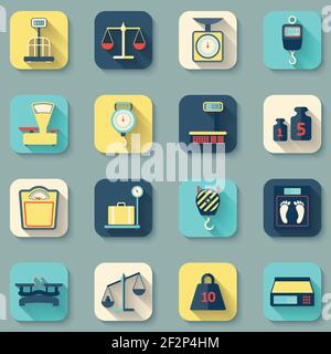 Flat decorative icons set of weight scales tools instruments isolated vector illustration Stock Vector