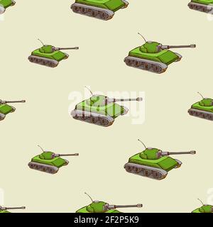 Military tank seamless pattern. Background with transport for army, vector illustration Stock Vector