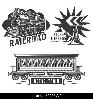 Set of vintage railway emblems, labels, badges, logos. Isolated on white Stock Vector