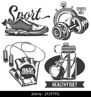 Set of sport emblems, labels, badges, logos. Isolated on white Stock Vector