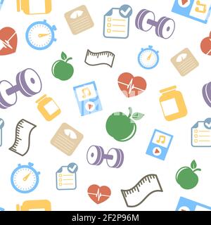 Healthy lifestyle elements background pattern vector illustration Stock Vector