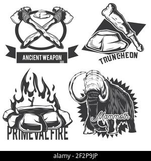Set of ancient animals and facilities emblems, labels, badges, logos. Isolated on white Stock Vector