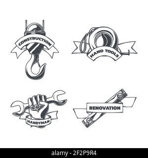 Set of drawings of construction hand tools icons Stock Vector