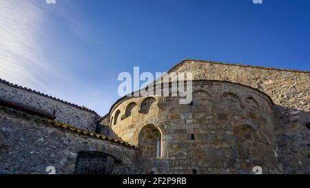 Apse of the priory church of Marcevol. It was built in the XII century. Monument historique. Stock Photo