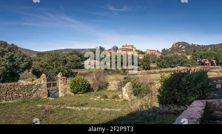 View of the hamlet of Marcevol Stock Photo