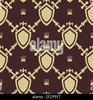 Sword and shield seamless pattern. War symbol, battle and weapon, vector illustration Stock Vector