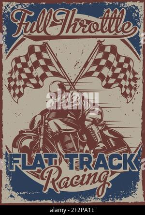 Poster design with illustration of a racer with flags on vintage background. Stock Vector
