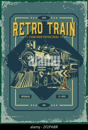 Advertising poster design with illustration of a train on the background. Stock Vector