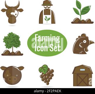 Farming harvesting and agriculture decorative icons set of livestock farmer and harvest isolated vector illustration Stock Vector