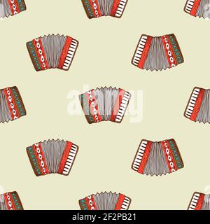 Seamless pattern with accordion. Background musical instrument wallpaper, vector illustration Stock Vector