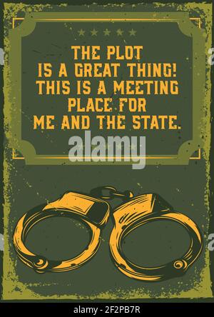 Poster design with illustration of handcuffs on vintage background. Stock Vector