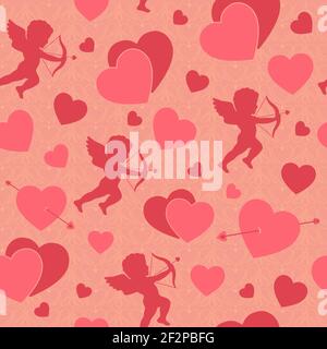 Valentine day seamless romantic pattern background with cupids hearts and arrows vector illustration Stock Vector