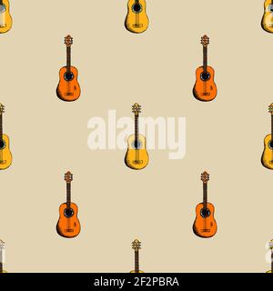 Background with guitar. Sound and acoustic musical instrument. Vector illustration Stock Vector