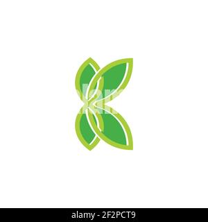 abstract letter k green leaf flat 3d line logo vector Stock Vector