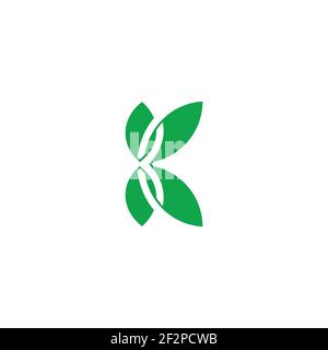 letter k green leaf nature symbol overlapping geometric logo vector Stock Vector