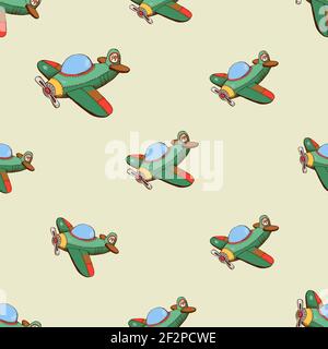 Seamless pattern with colored plane. Background with airplane, vector illustration Stock Vector