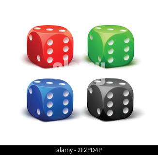 Vector set of different red, black, blue, green dice isolated on white background Stock Vector