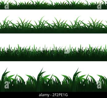 Green seamless grass borders vector set. Grass seamless border, design pattern grass, frame grass illustration Stock Vector