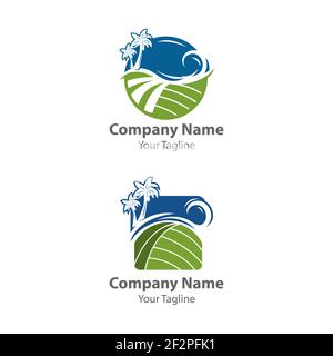 The farm logo template. Meadow silhouette, land symbol with horizon in perspective. Farm food badge.EPS 10 Stock Vector