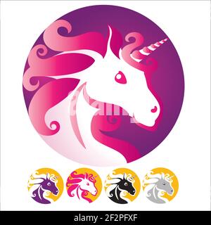 Gorgeous white pink mythological magical unicorn creature beast Stock Vector