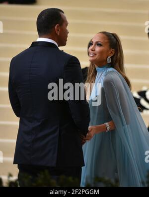 Jennifer Lopez and Alex Rodriguez attend the 'Rei Kawakubo/Comme des Garcons: Art Of The In-Between' Costume Institute Gala at Metropolitan Museum of Stock Photo