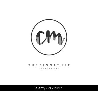 C M CM Initial letter handwriting and signature logo. A concept handwriting initial logo with template element. Stock Vector