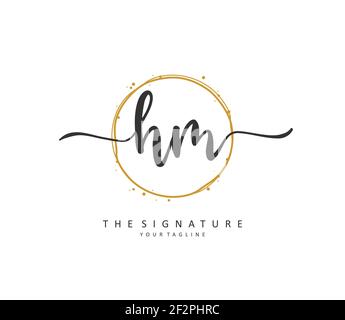 H M HM Initial letter handwriting and signature logo. A concept handwriting initial logo with template element. Stock Vector