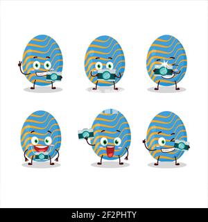 Photographer profession emoticon with light blue easter egg cartoon character. Vector illustration Stock Vector