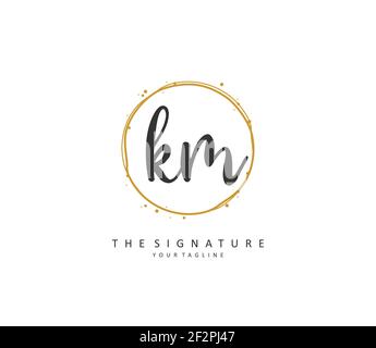 K M KM Initial letter handwriting and signature logo. A concept handwriting initial logo with template element. Stock Vector