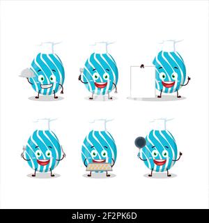 Cartoon character of cyan easter egg with various chef emoticons. Vector illustration Stock Vector