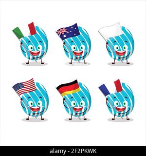 Cyan easter egg cartoon character bring the flags of various countries. Vector illustration Stock Vector