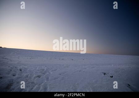 Winter landscape in the evening light, sunset Stock Photo