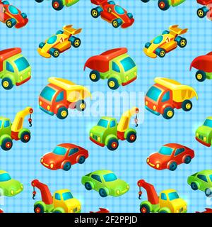 Toy transport decorative seamless pattern with truck racing car auto isolated vector illustration Stock Vector
