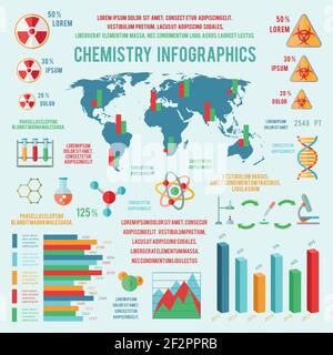 Chemistry business infographic presentation design template diagrams with scientific icons vector illustration Stock Vector