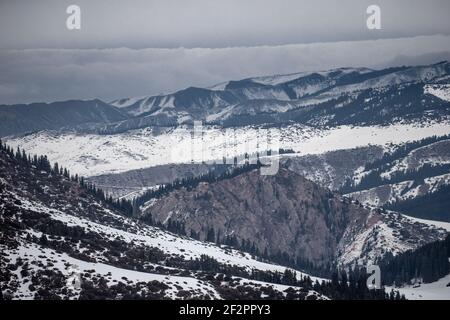 Winter at a yurt camp in Kok Jaiyk jaillo near Jeti Oguz in the ...