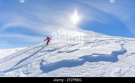 ski mountaineering in the dolomites, winter ski tour on the Lastoi de Formin (Lastoni de Formin) Croda da Lago group, Dolomites, province of Belluno, Veneto, Italy Stock Photo
