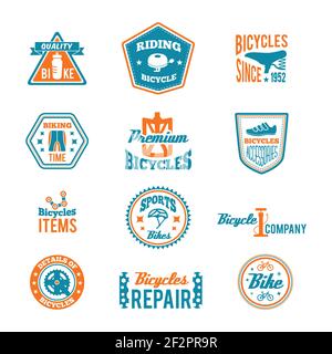 Set of bike helmet sport equipment color label isolated on white vector illustration Stock Vector