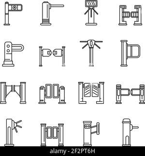 Turnstile access icons set, outline style Stock Vector