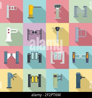 Turnstile icons set, flat style Stock Vector