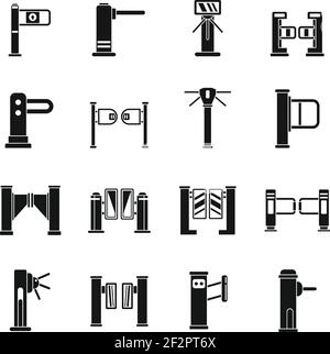 Turnstile barrier icons set, simple style Stock Vector