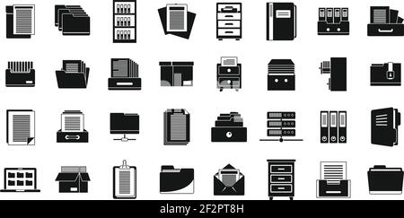 Work storage of documents icons set, simple style Stock Vector