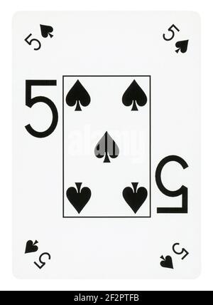 Five of Spades  playing card - isolated on white (clipping path included) Stock Photo