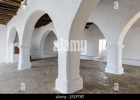 Monument 'Puig de Missa'. Interior of the church of Puig de Misa, in Santa Eulalia del Rio. The most spectacular church on the island of Ibiza. Its in Stock Photo