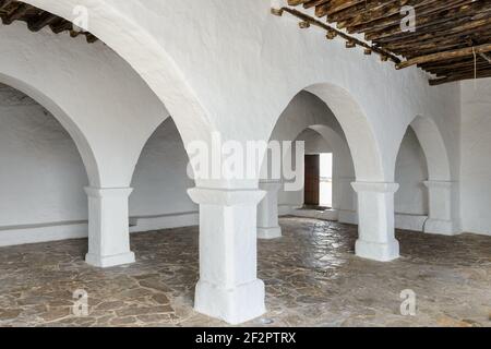 Monument 'Puig de Missa'. Interior of the church of Puig de Misa, in Santa Eulalia del Rio. The most spectacular church on the island of Ibiza. Its in Stock Photo