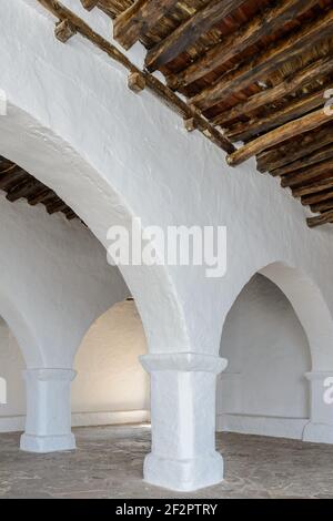 Monument 'Puig de Missa'. Interior of the church of Puig de Misa, in Santa Eulalia del Rio. The most spectacular church on the island of Ibiza. Its in Stock Photo