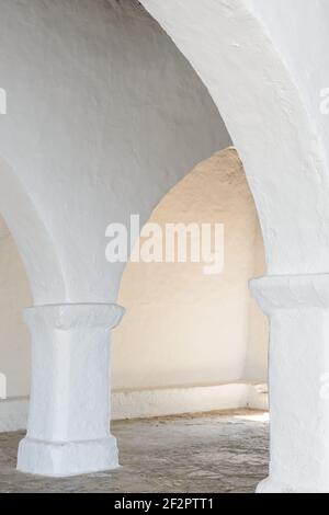 Monument 'Puig de Missa'. Interior of the church of Puig de Misa, in Santa Eulalia del Rio. The most spectacular church on the island of Ibiza. Its in Stock Photo