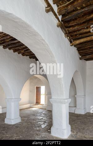 Monument 'Puig de Missa'. Interior of the church of Puig de Misa, in Santa Eulalia del Rio. The most spectacular church on the island of Ibiza. Its in Stock Photo